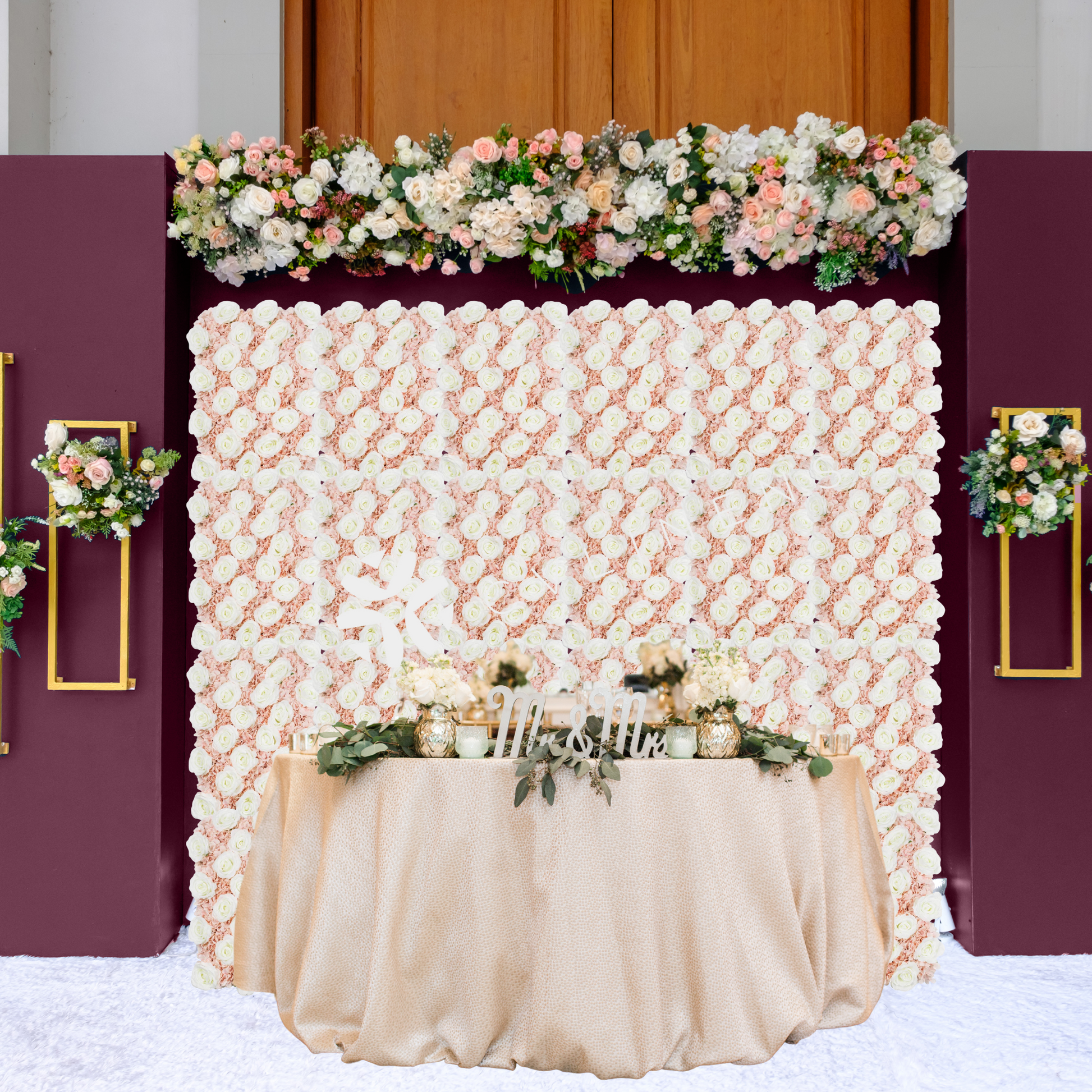 Silk Roses/Hydrangeas Flower Wall Backdrop Panel - Apple Red