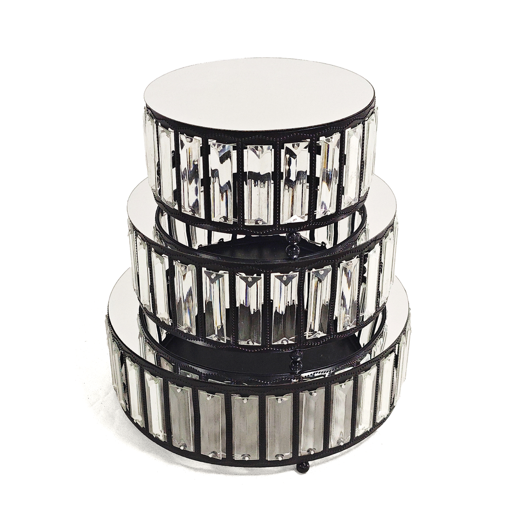3 pc/set Round Crystal Pendant Cake/Dessert Stands - Black - CV Linens