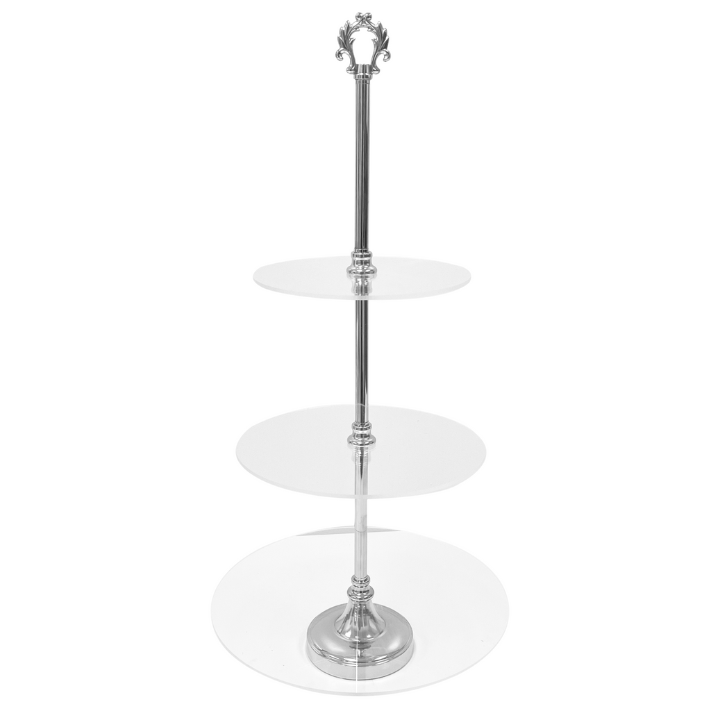 3 Tier Classic Round Acrylic Cupcake Dessert Stand - Silver