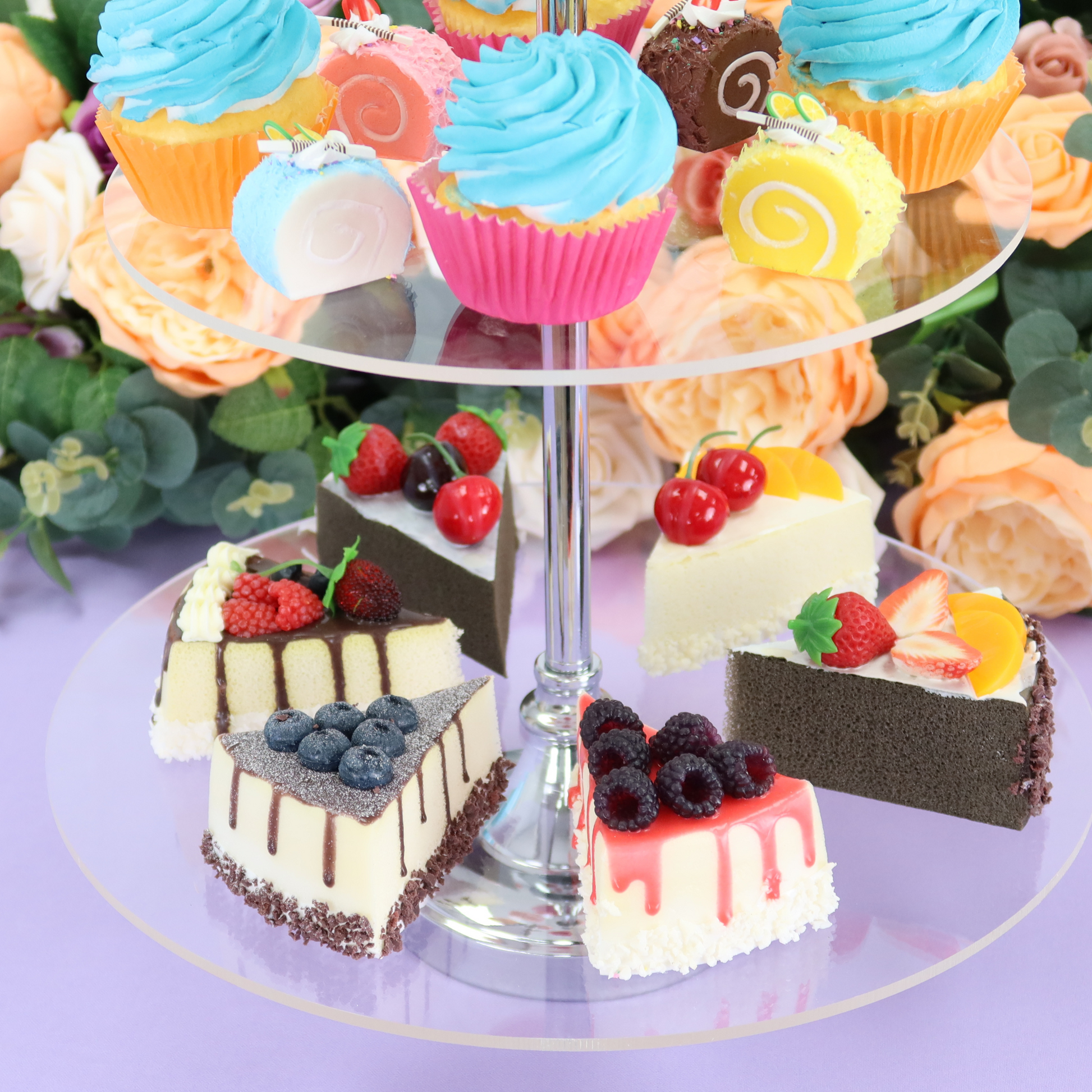 3 Tier Classic Round Acrylic Cupcake Dessert Stand - Silver