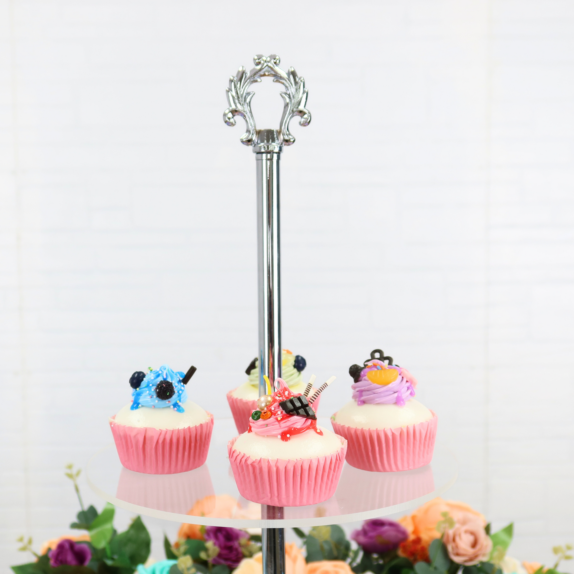 3 Tier Classic Round Acrylic Cupcake Dessert Stand - Silver