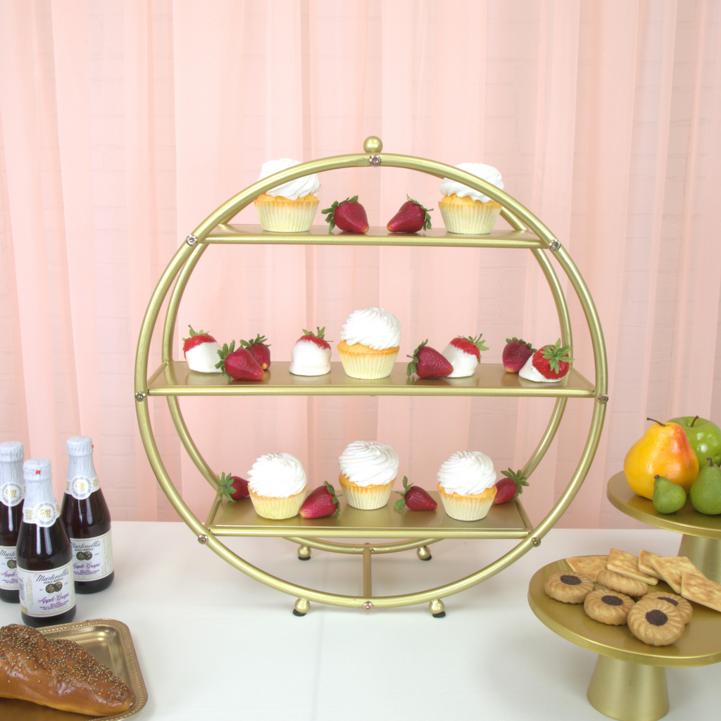 3 Tier Wheel Ring Dessert Stand - Gold