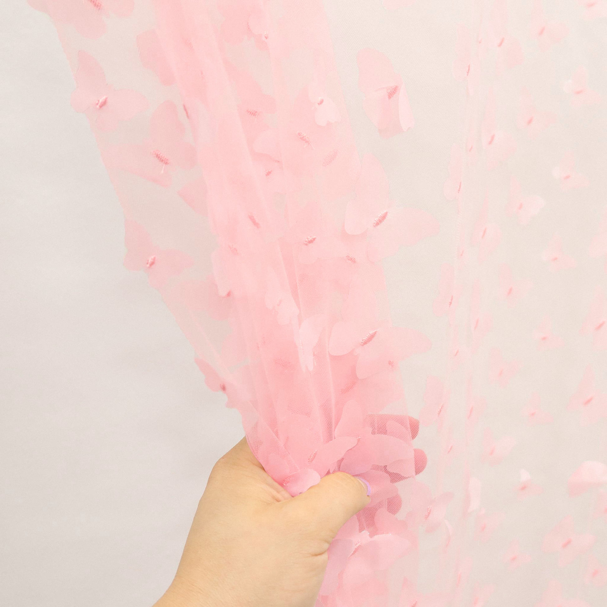 3D Butterfly Sheer 10ft H x 50" W Drape/Backdrop panel - Pink
