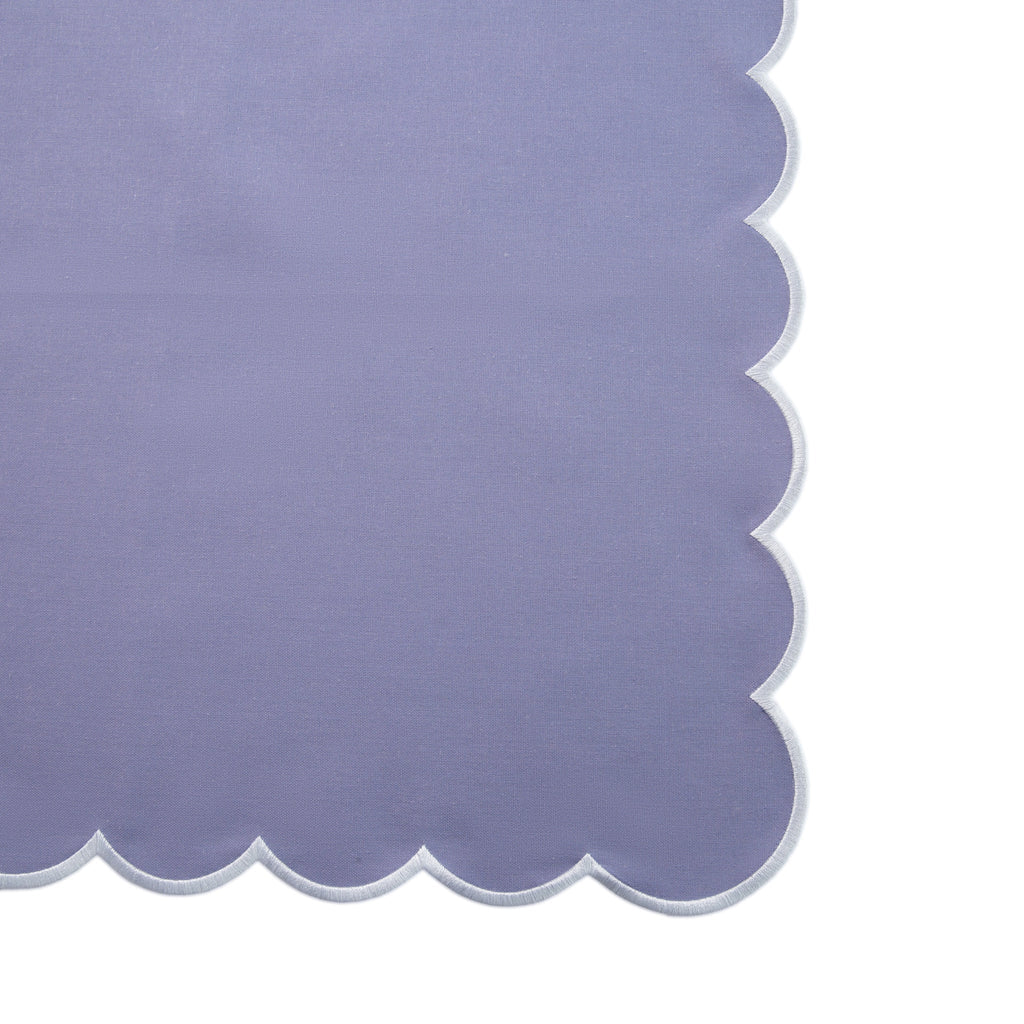 Scalloped Edge Linen Napkin Lavender White Trim edge close up detail
