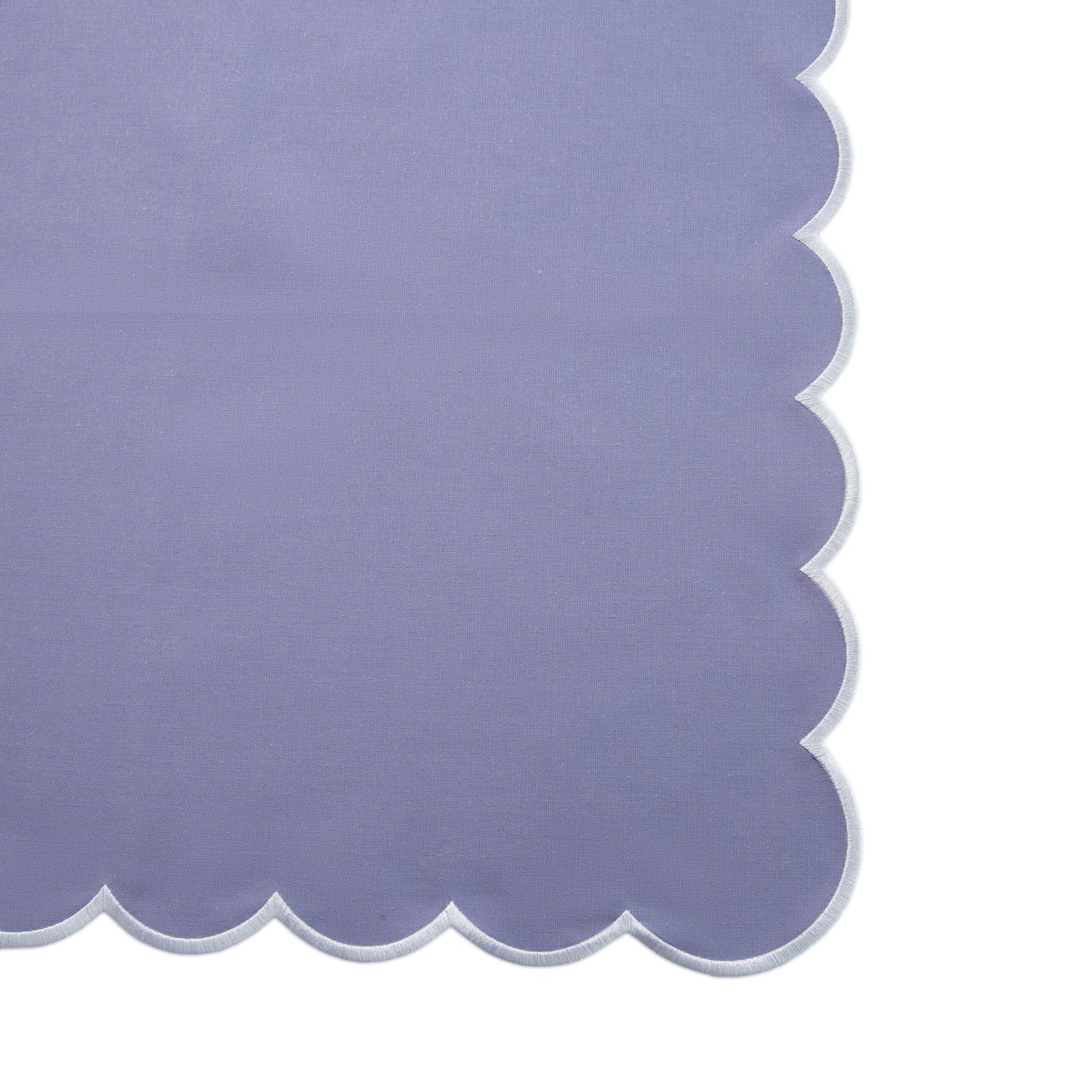 Scalloped Edge Linen Napkin Lavender White Trim edge close up detail