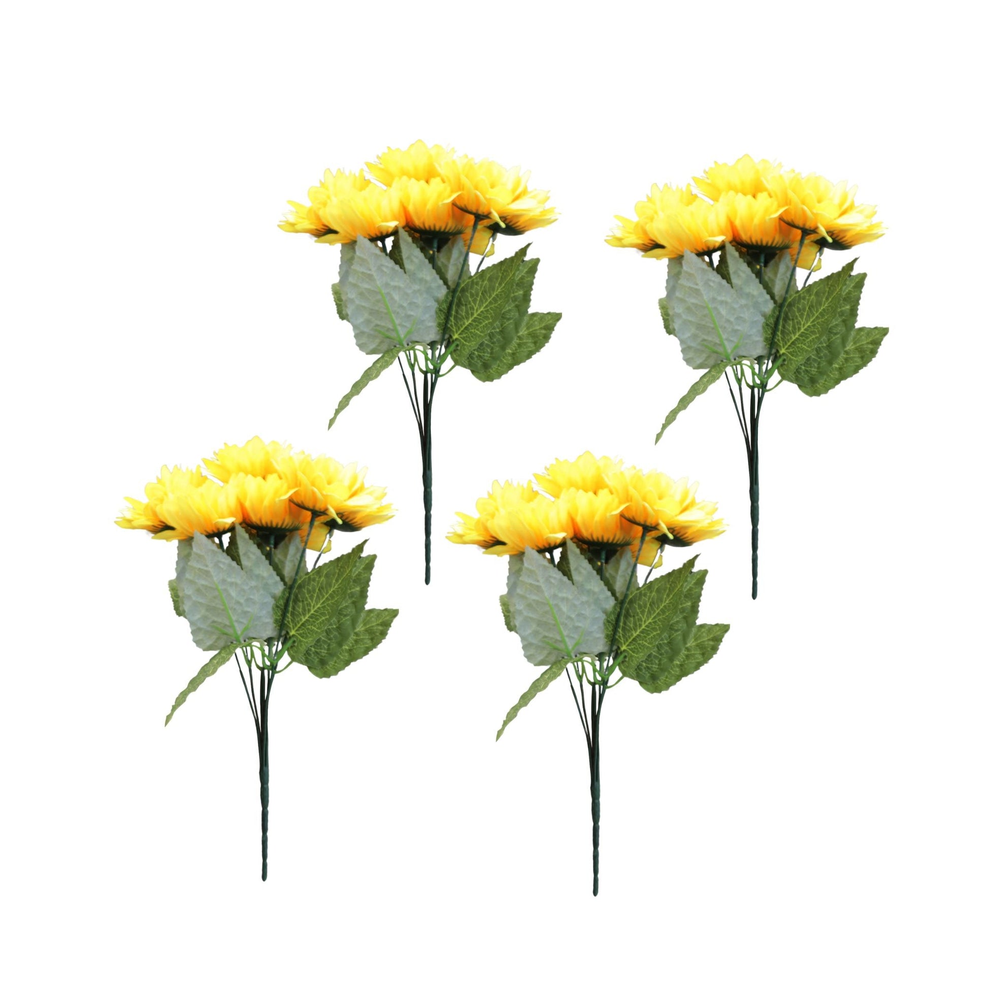 4 Bundles of Artificial Sunflower Stems (28 heads) - Yellow