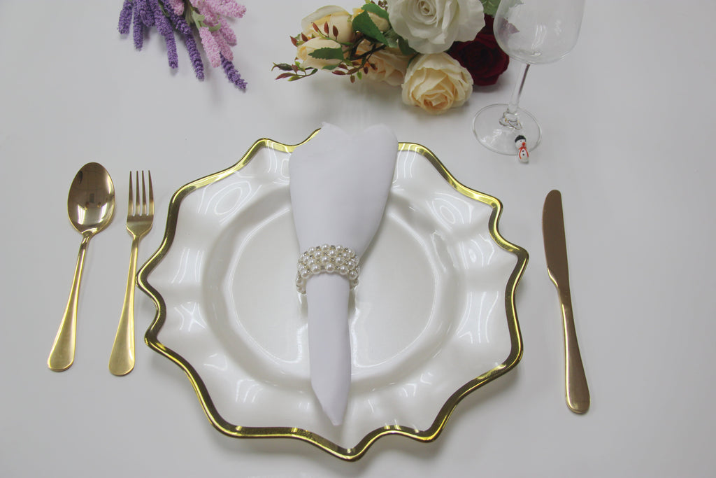 4 pc/set Lotus Scalloped Glass 13" Charger Plate - White Gold-Trimmed