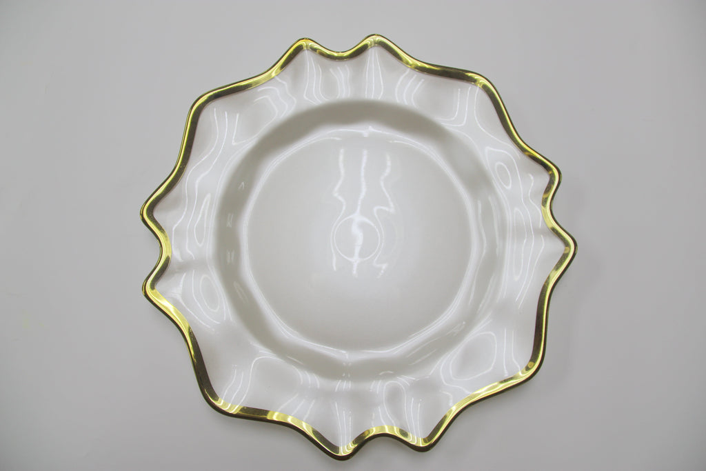 4 pc/set Lotus Scalloped Glass 13" Charger Plate - White Gold-Trimmed