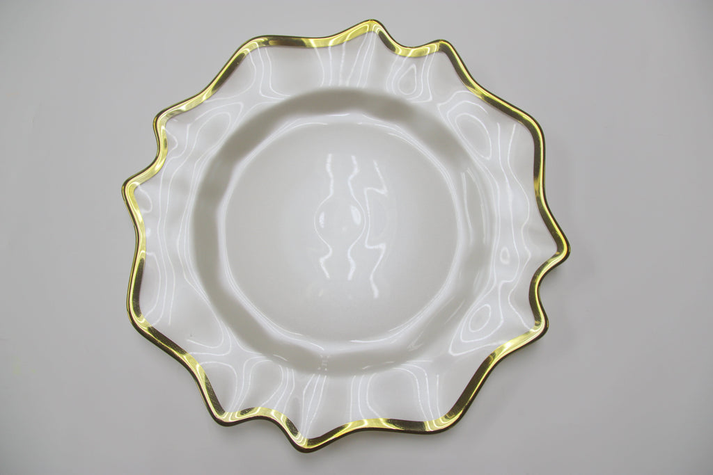 4 pc/set Lotus Scalloped Glass 13" Charger Plate - White Gold-Trimmed