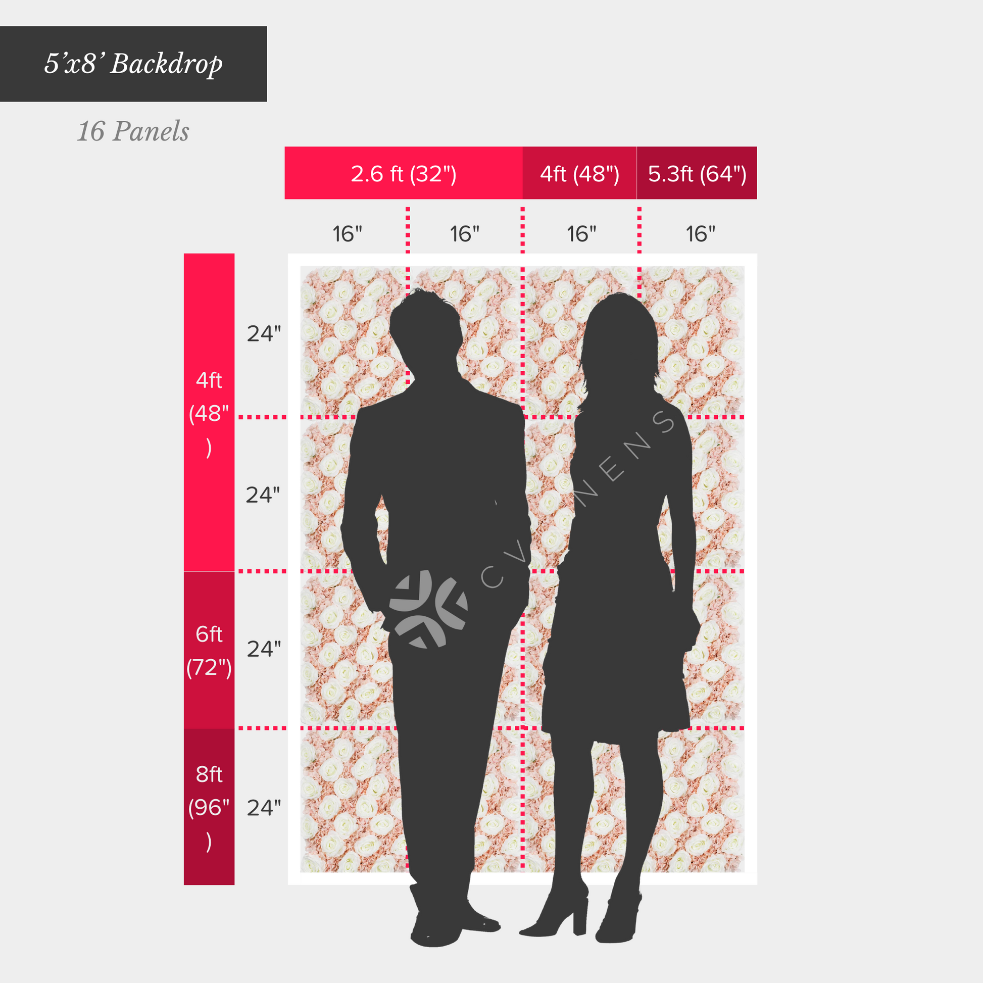 Silk Roses/Hydrangeas Flower Wall Backdrop Panel - Apple Red