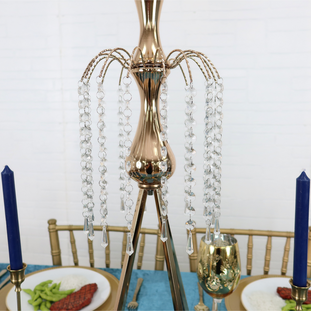 8 Arms Candelabra Crystal Waterfall Centerpiece - Gold