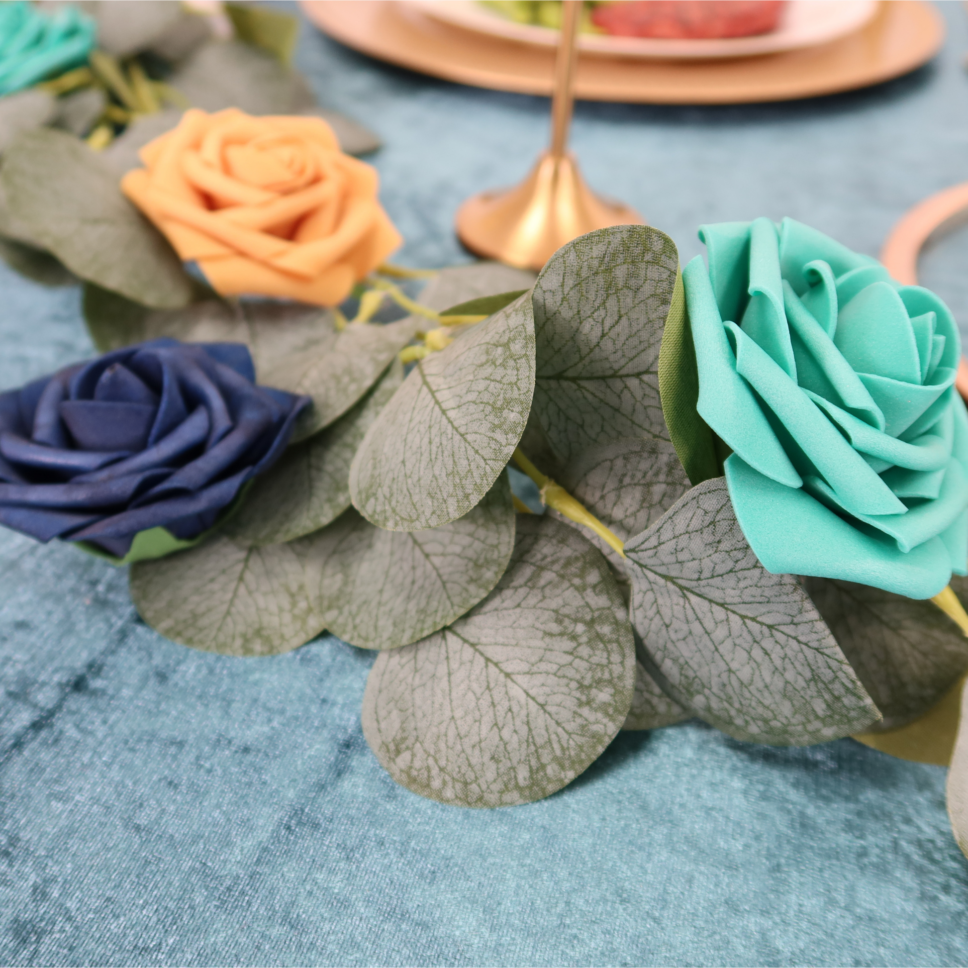 Artificial DIY Foam Rose Stems (50 pcs) - Navy Blue