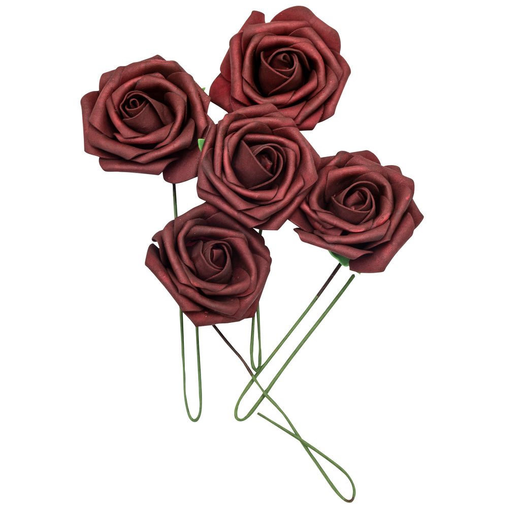 Artificial DIY Foam Rose Stems (50 pcs) - Burgundy