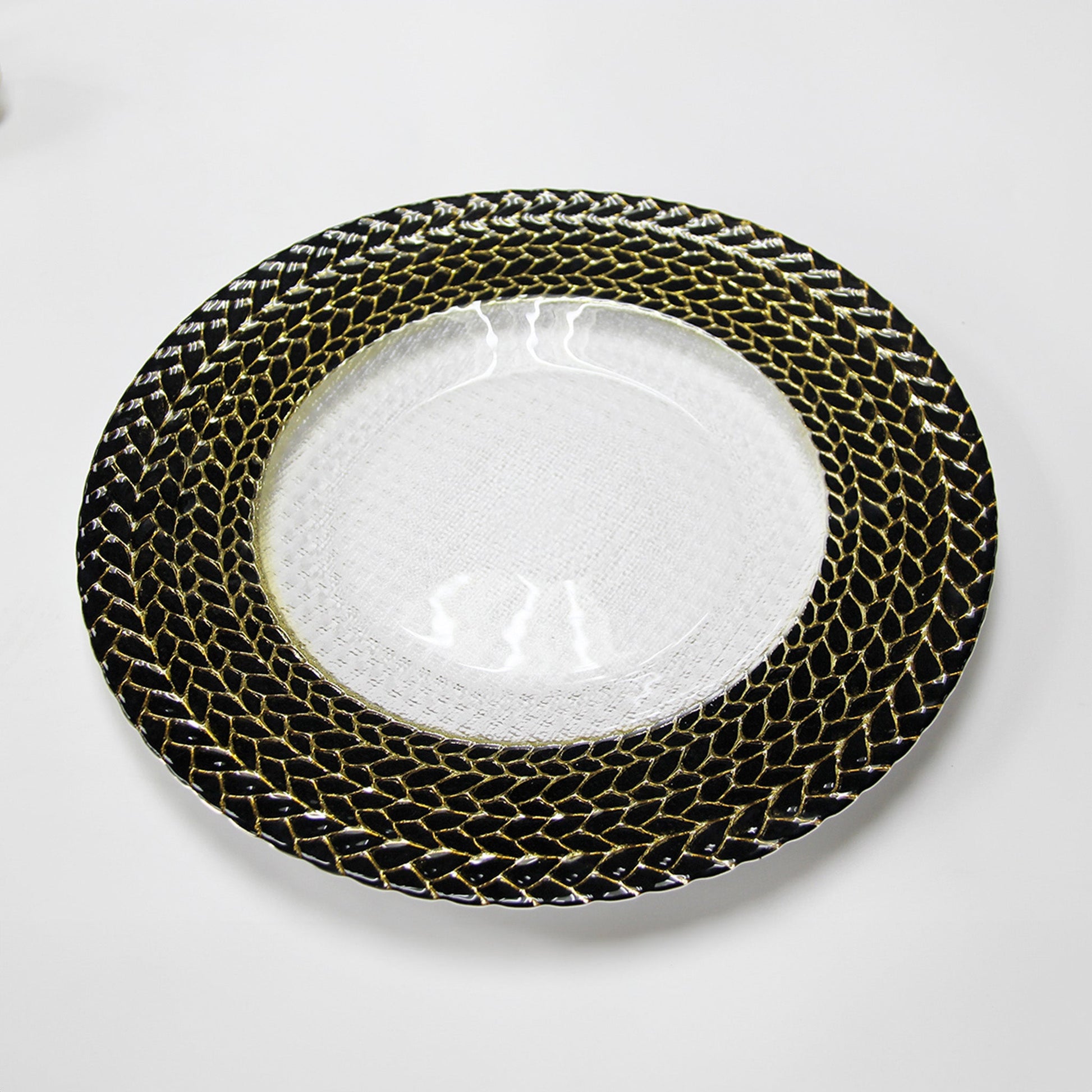 Black Braided Rim Glass Charger Plate