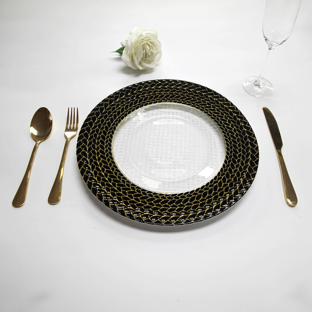 Black Braided Rim Glass Charger Plate