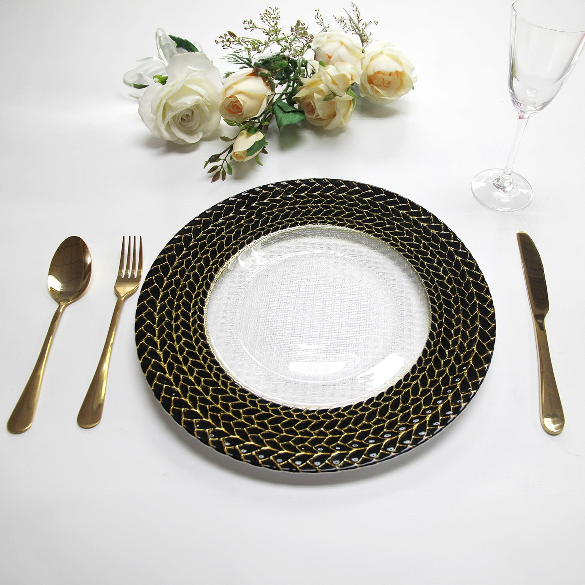 Black Braided Rim Glass Charger Plate
