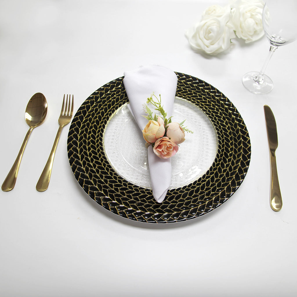 Black Braided Rim Glass Charger Plate