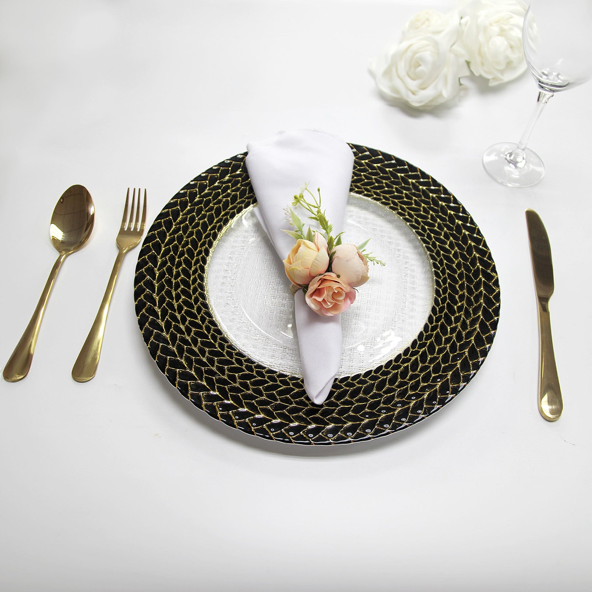 Black Braided Rim Glass Charger Plate