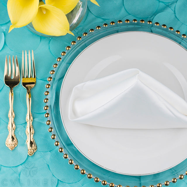 Petal Circle Taffeta 90"x90" Square Table Overlay - Light Turquoise - CV Linens