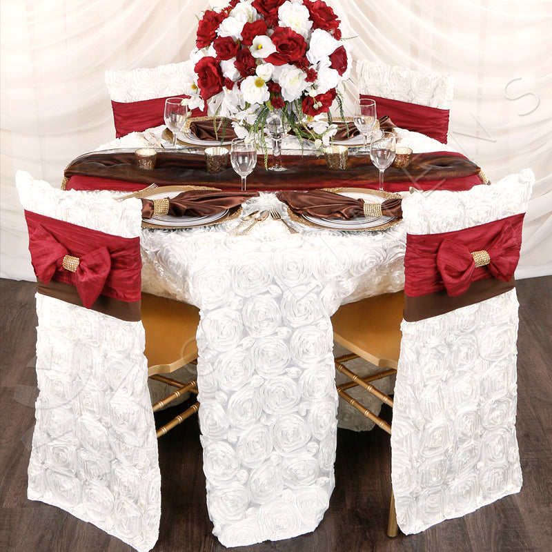 Accordion Crinkle Taffeta Chair Sash - Burgundy - CV Linens