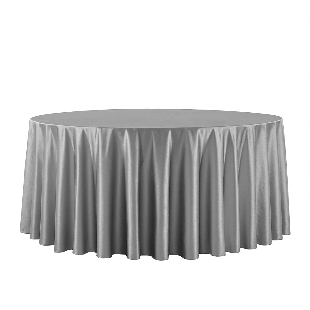 Premium Satin (Wrinkle-Resistant) 132" Round Tablecloth - Silver