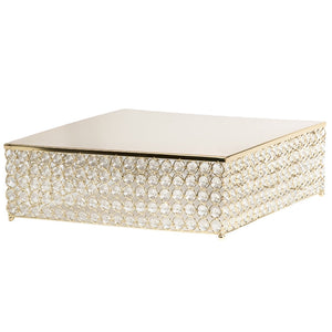 Square 18"x18" Crystal Cake Stand - Gold Plated - CV Linens
