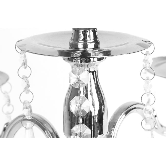 Candelabra Centerpiece with Hanging Crystals - Silver - CV Linens