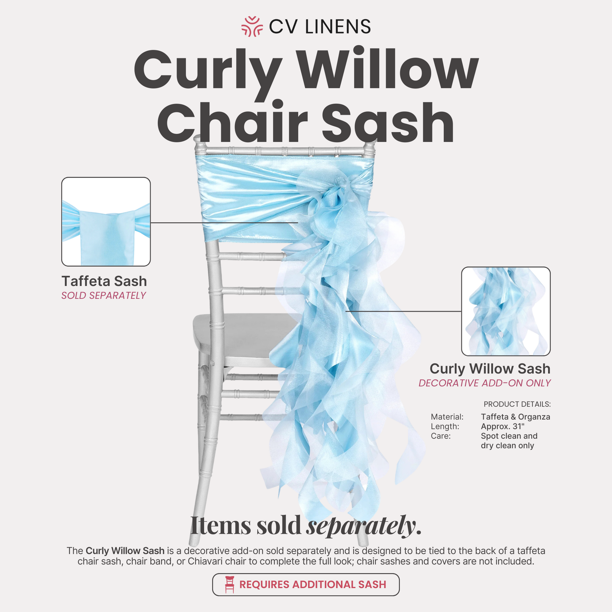 Curly Willow Chair Sash - Baby Blue - CV Linens