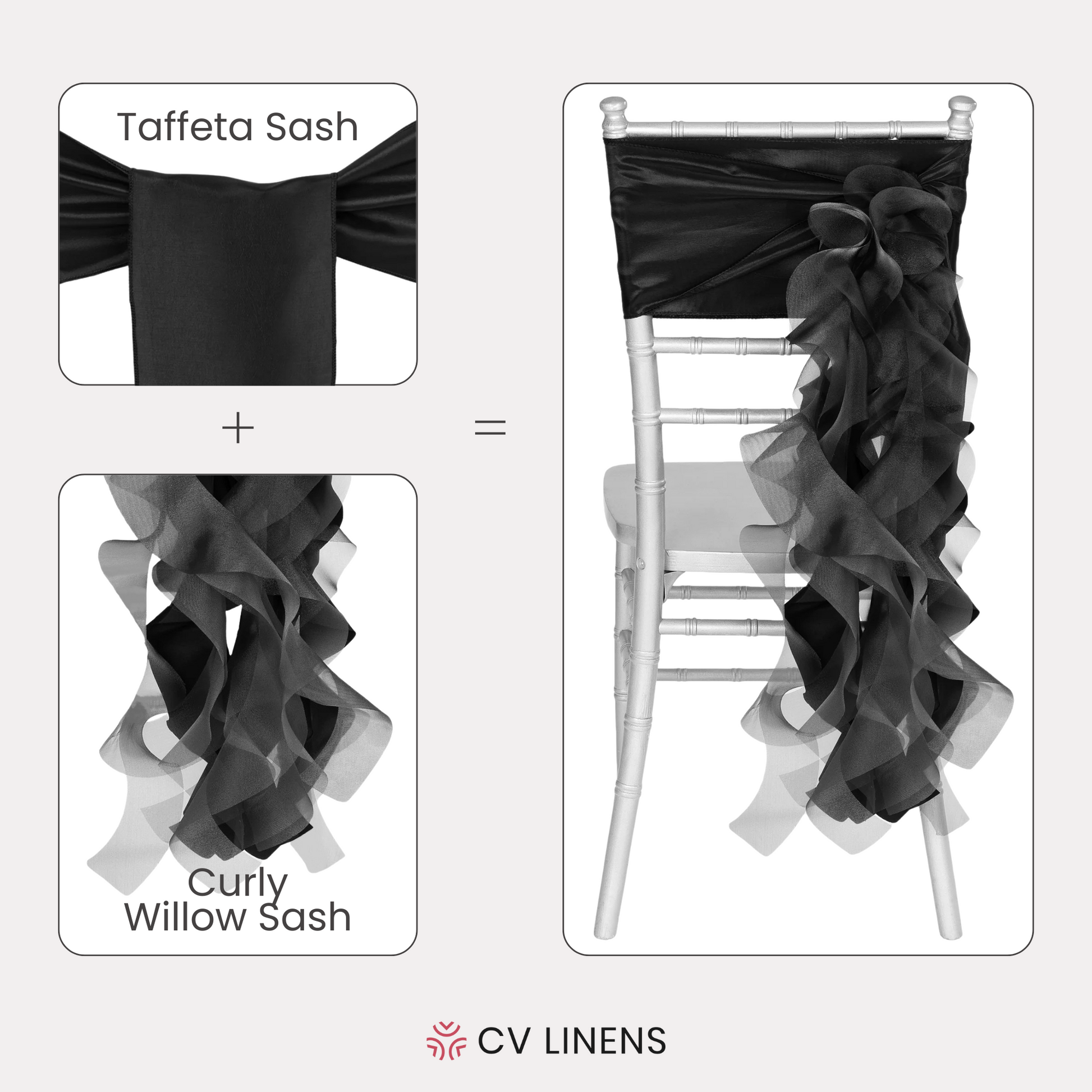 Curly Willow Chair Sash - Black - CV Linens