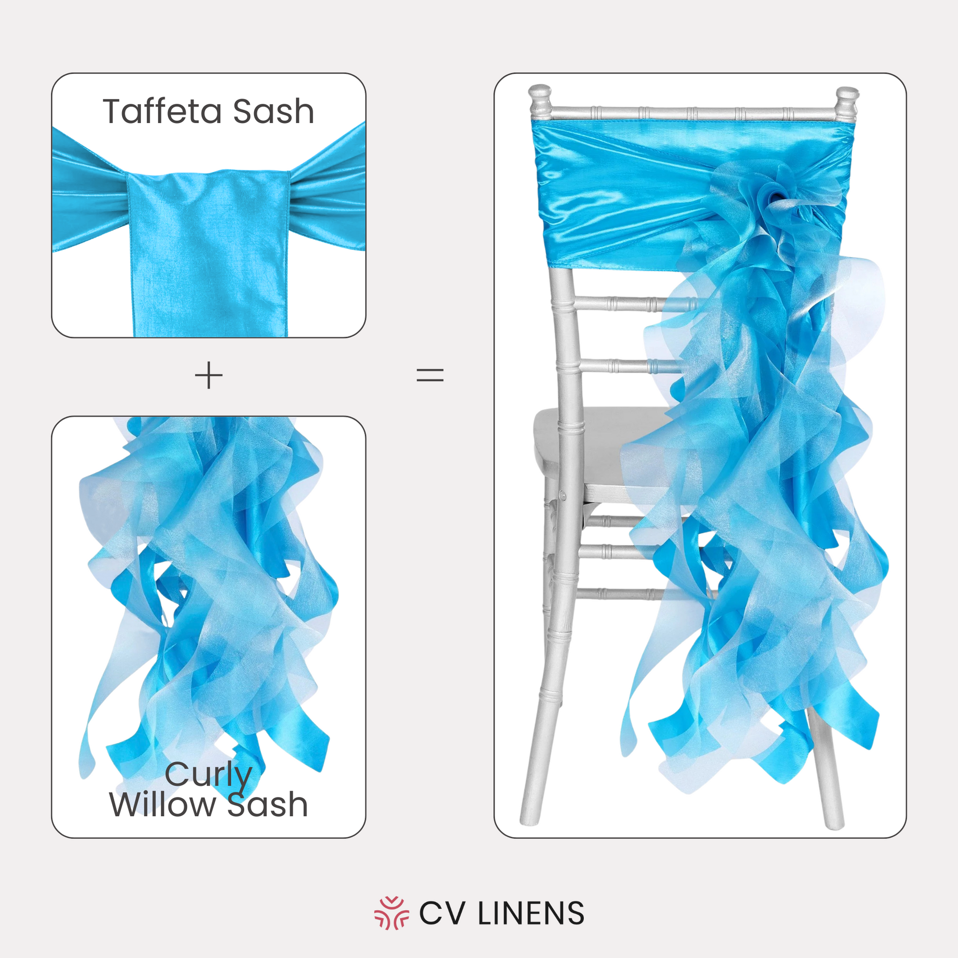 Curly Willow Chair Sash - Aqua Blue - CV Linens