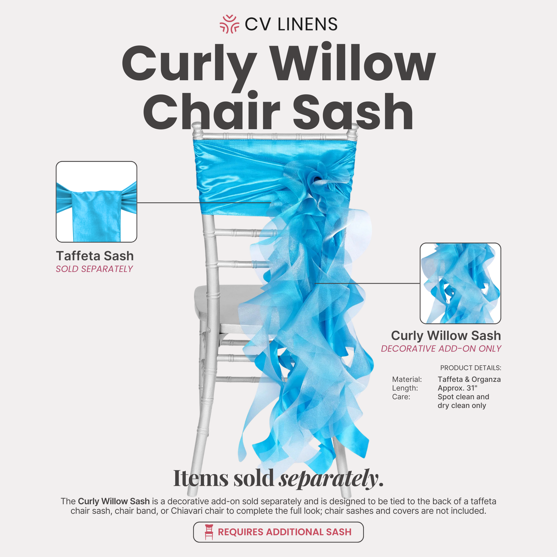 Curly Willow Chair Sash - Aqua Blue - CV Linens