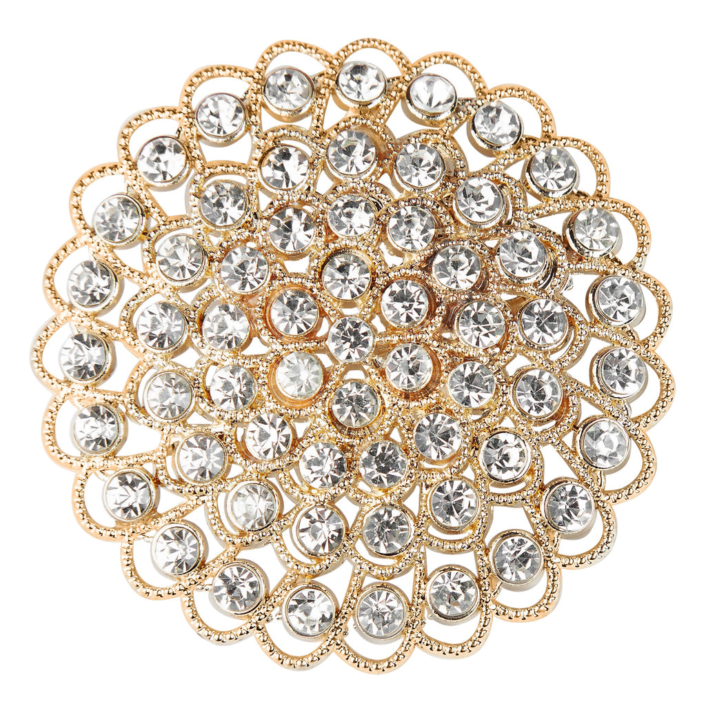 Flower Brooch Rhinestone Chair Pin Sash Buckle - Gold - CV Linens