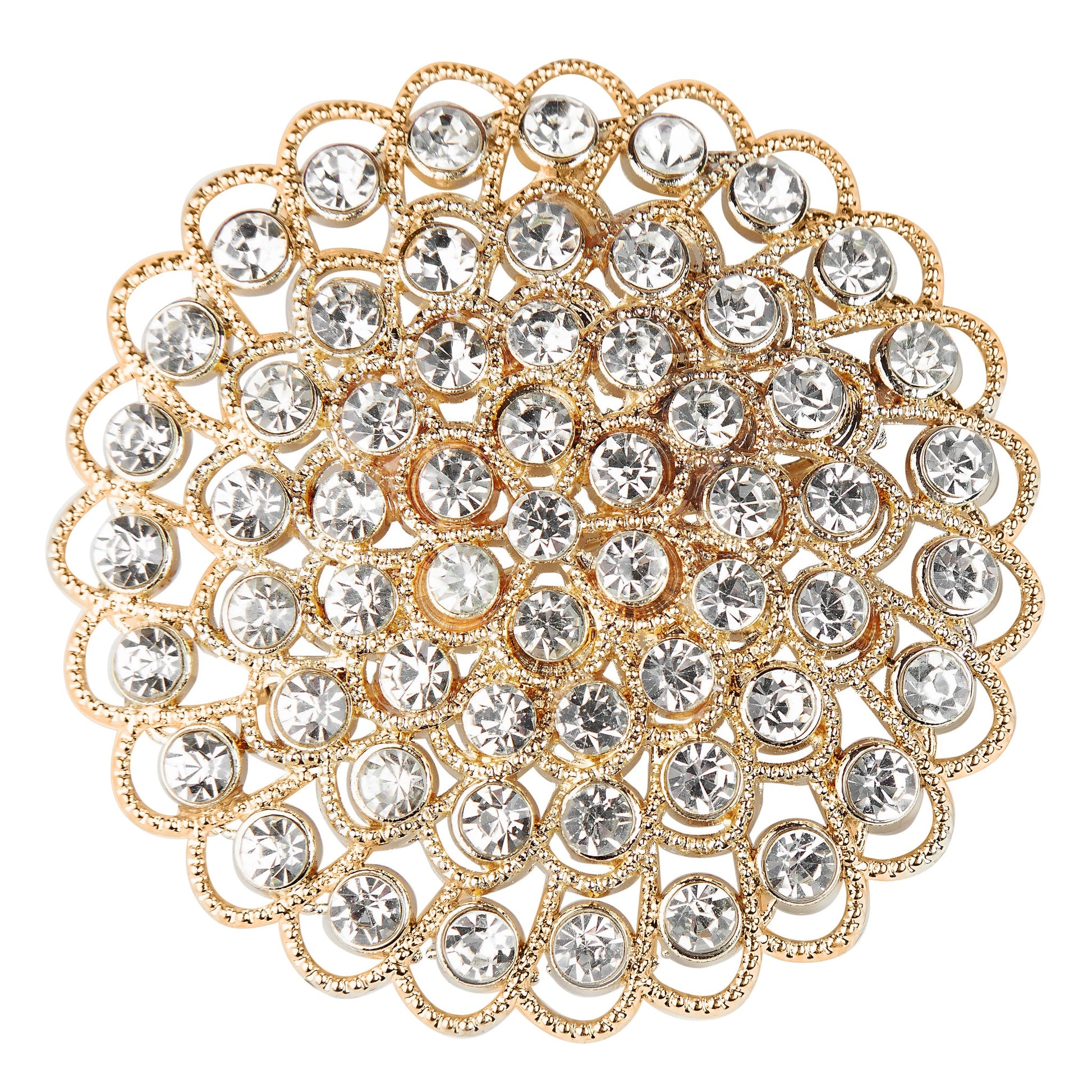 Flower Brooch Rhinestone Chair Pin Sash Buckle - Gold - CV Linens