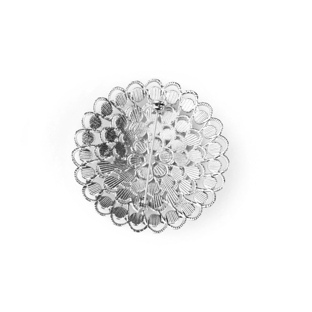 Flower Brooch Rhinestone Chair Pin Sash Buckle - Silver - CV Linens