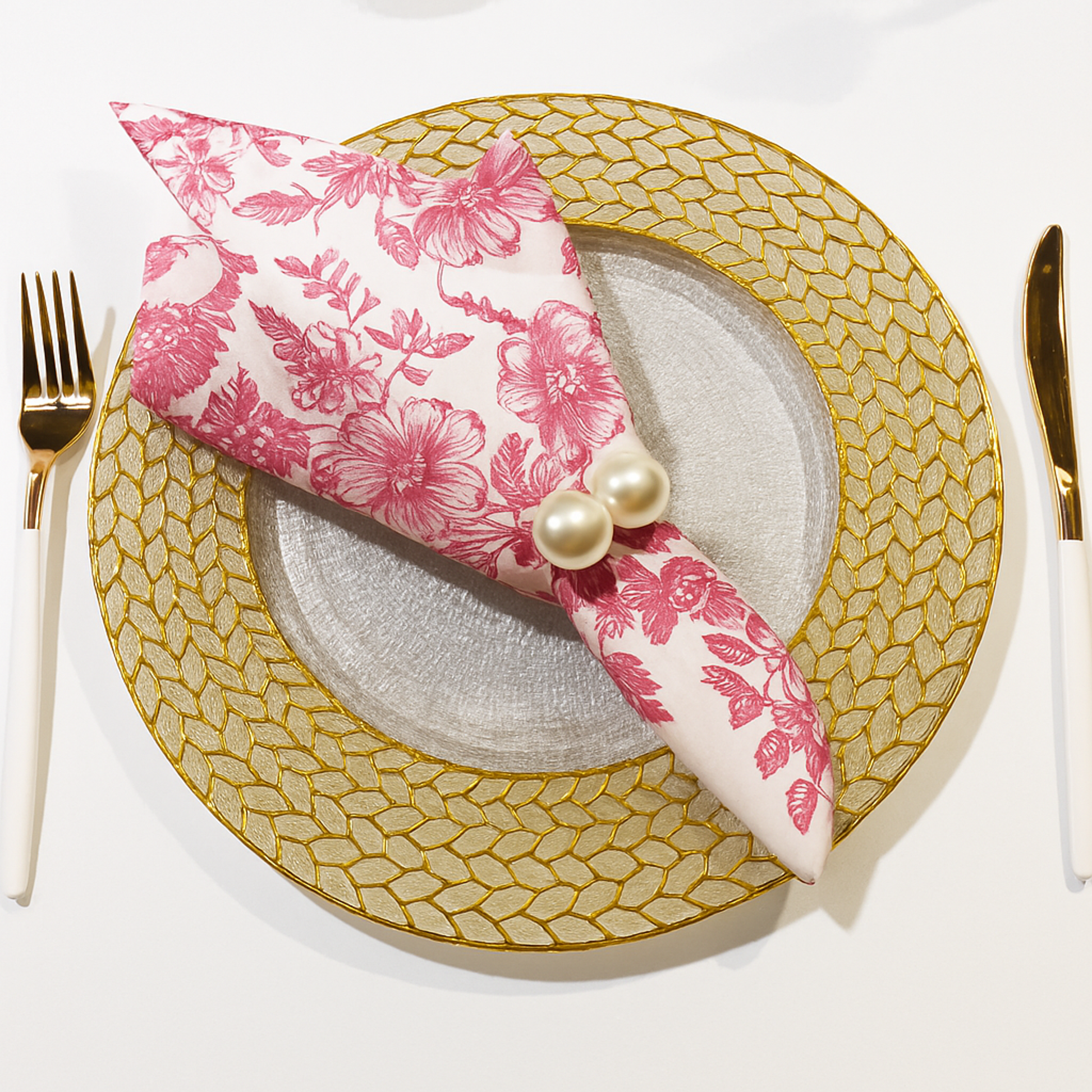 French Toile 20"x20" Linen Napkin (5pc/pk) - Pink - CV Linens