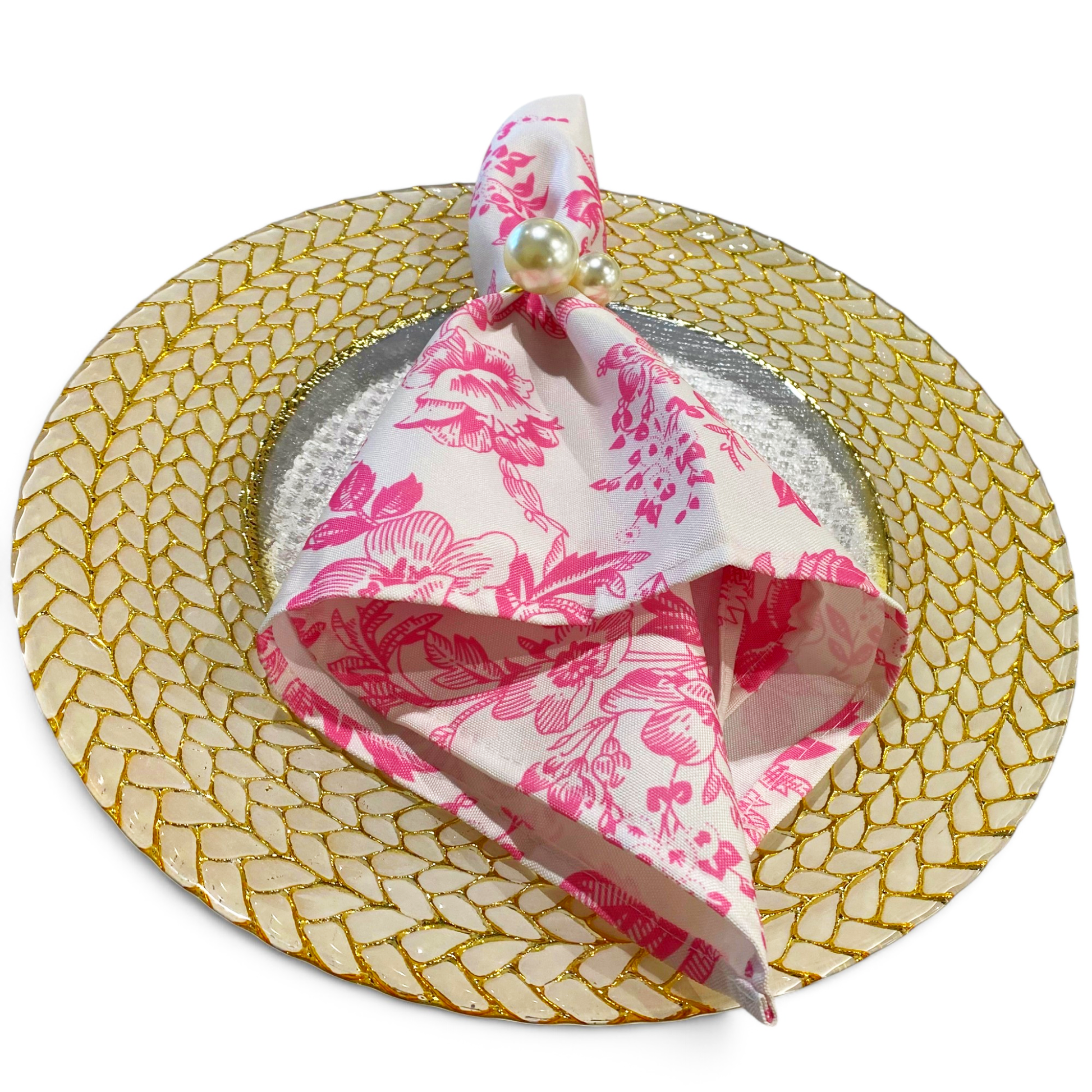 French Toile 20"x20" Linen Napkin (5pc/pk) - Pink - CV Linens