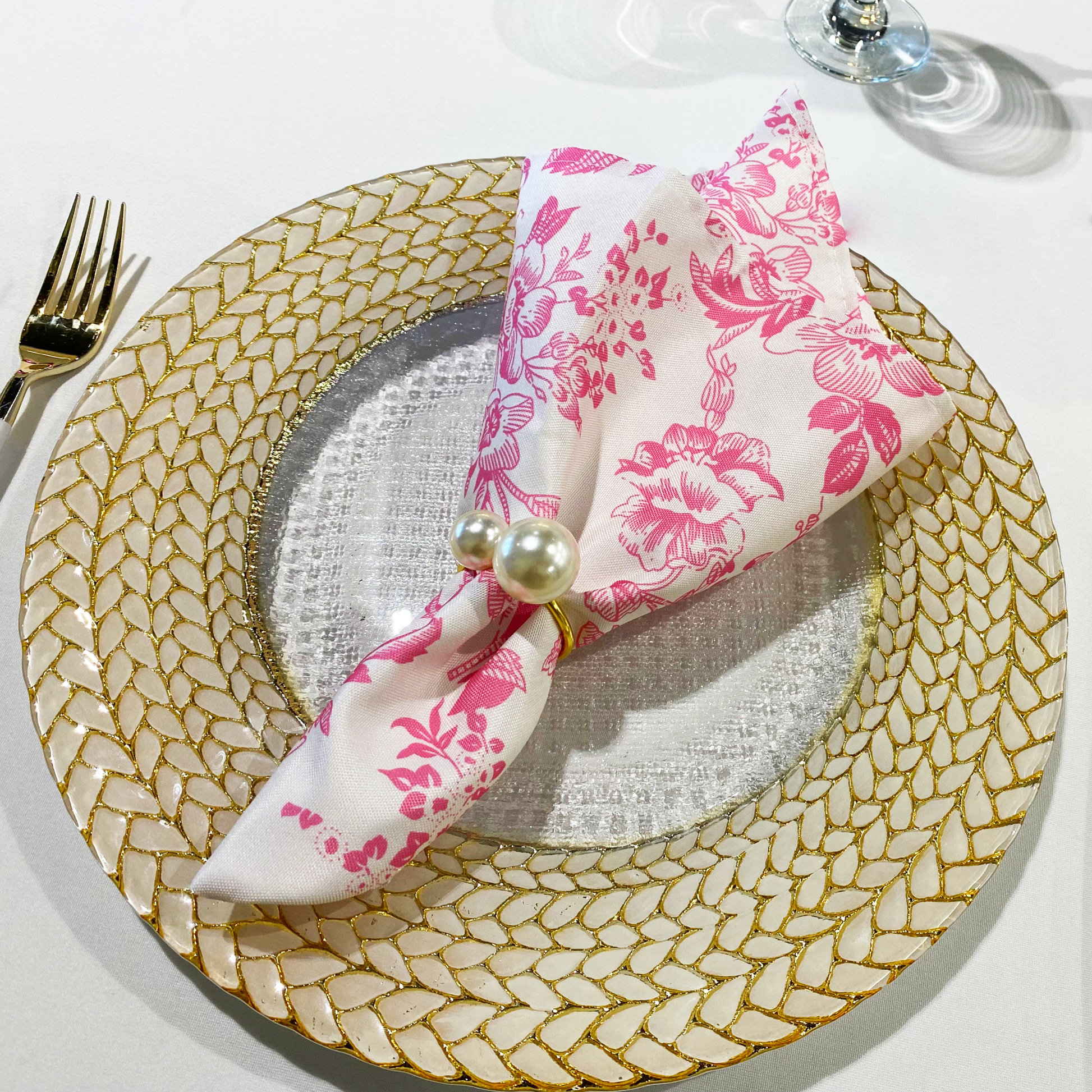 French Toile 20"x20" Linen Napkin (5pc/pk) - Pink - CV Linens