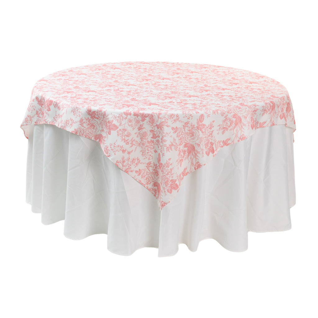 French Toile 72" Square Tablecloth/Overlay - Coral