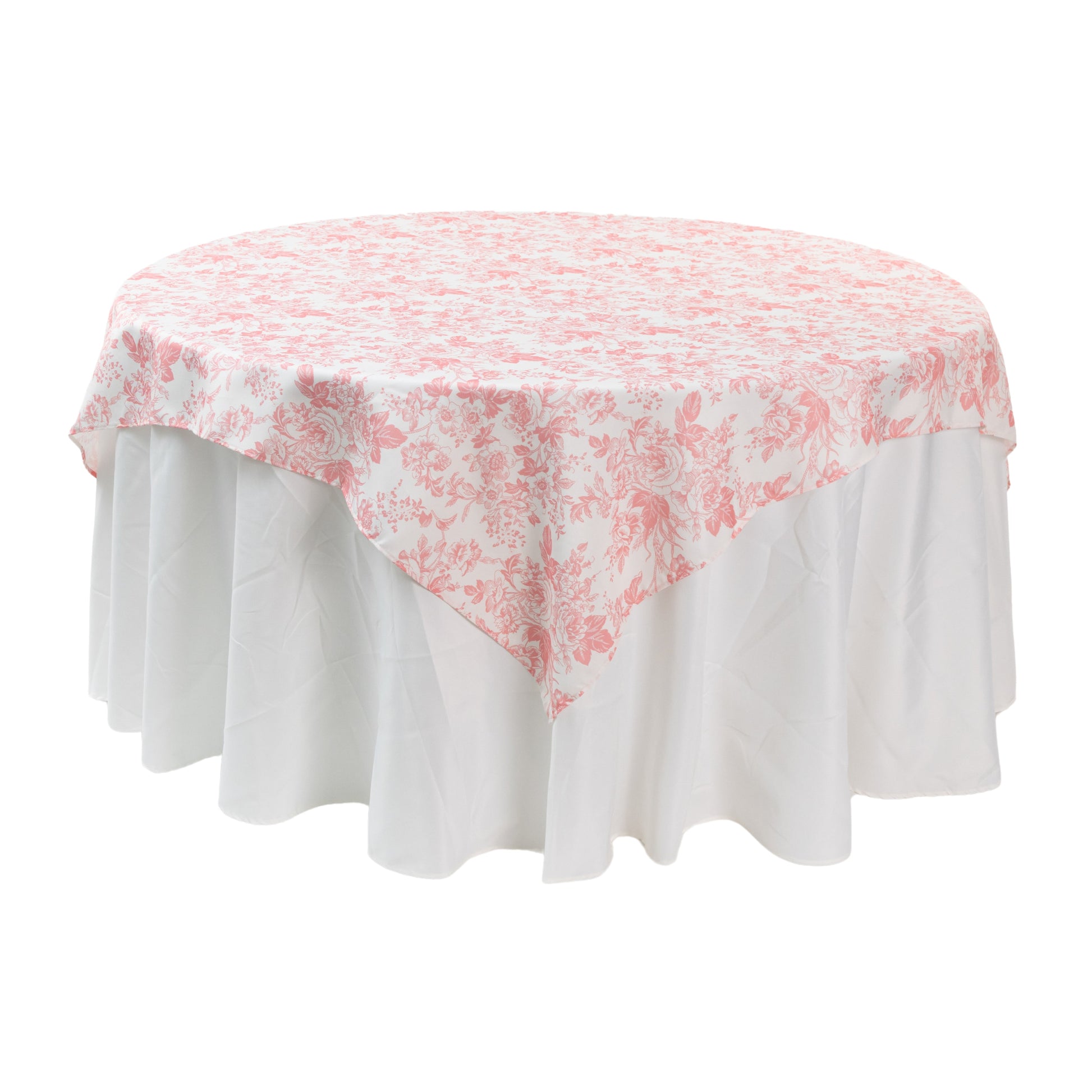 French Toile 72" Square Tablecloth/Overlay - Coral