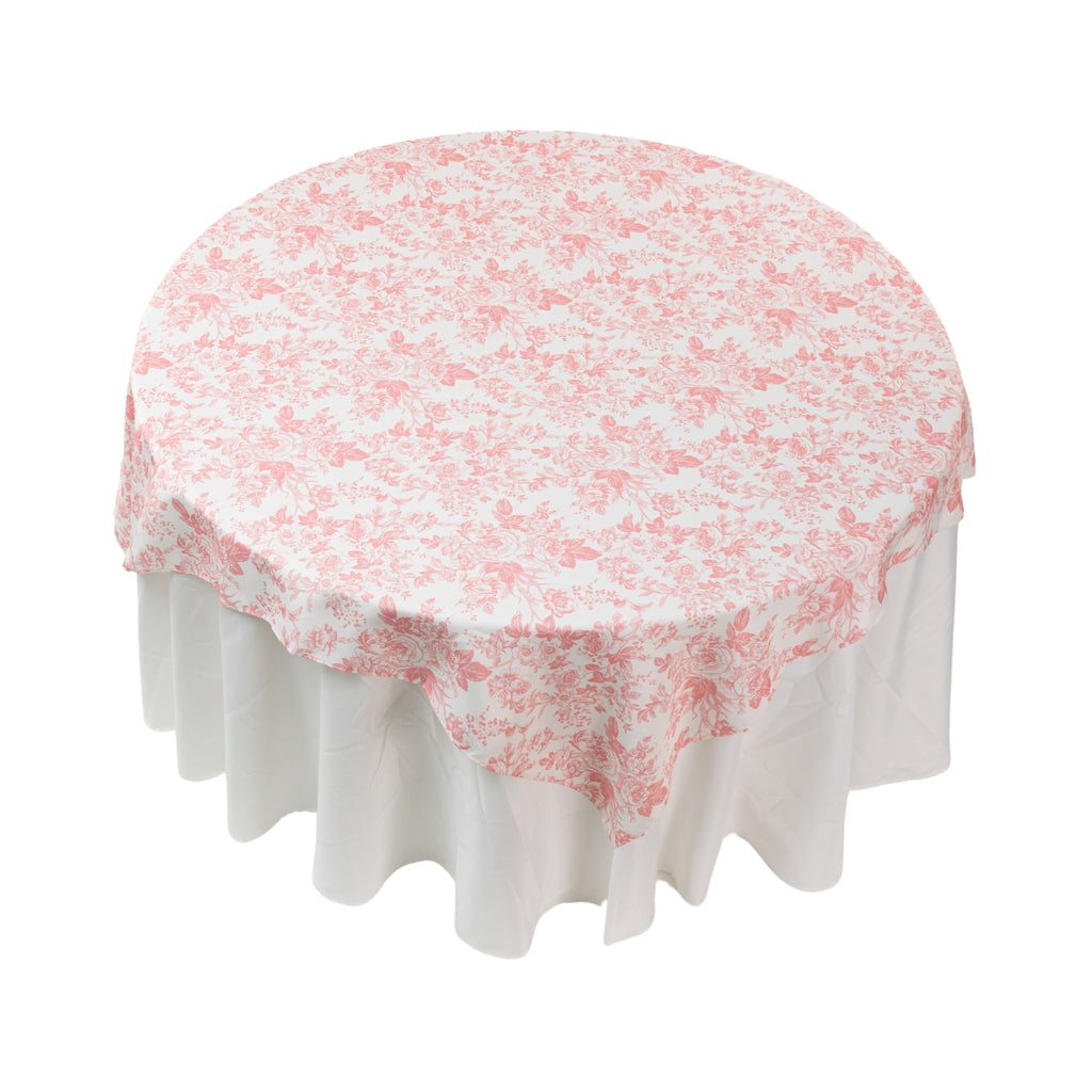 French Toile 72" Square Tablecloth/Overlay - Coral