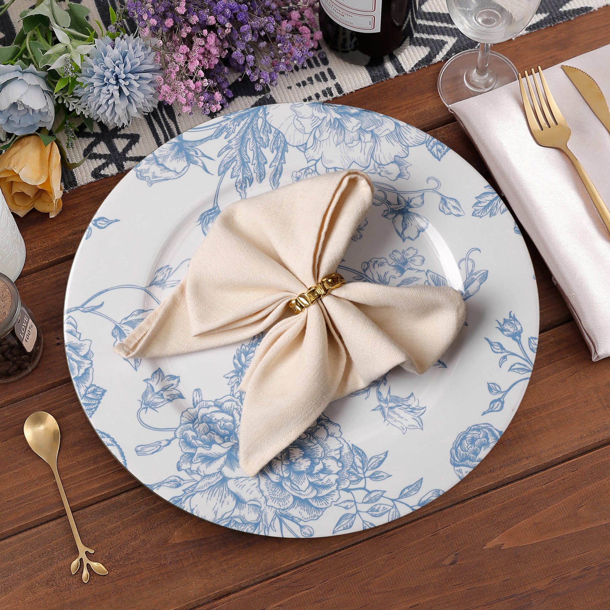 French Toile Acrylic Charger Plate - Baby Blue