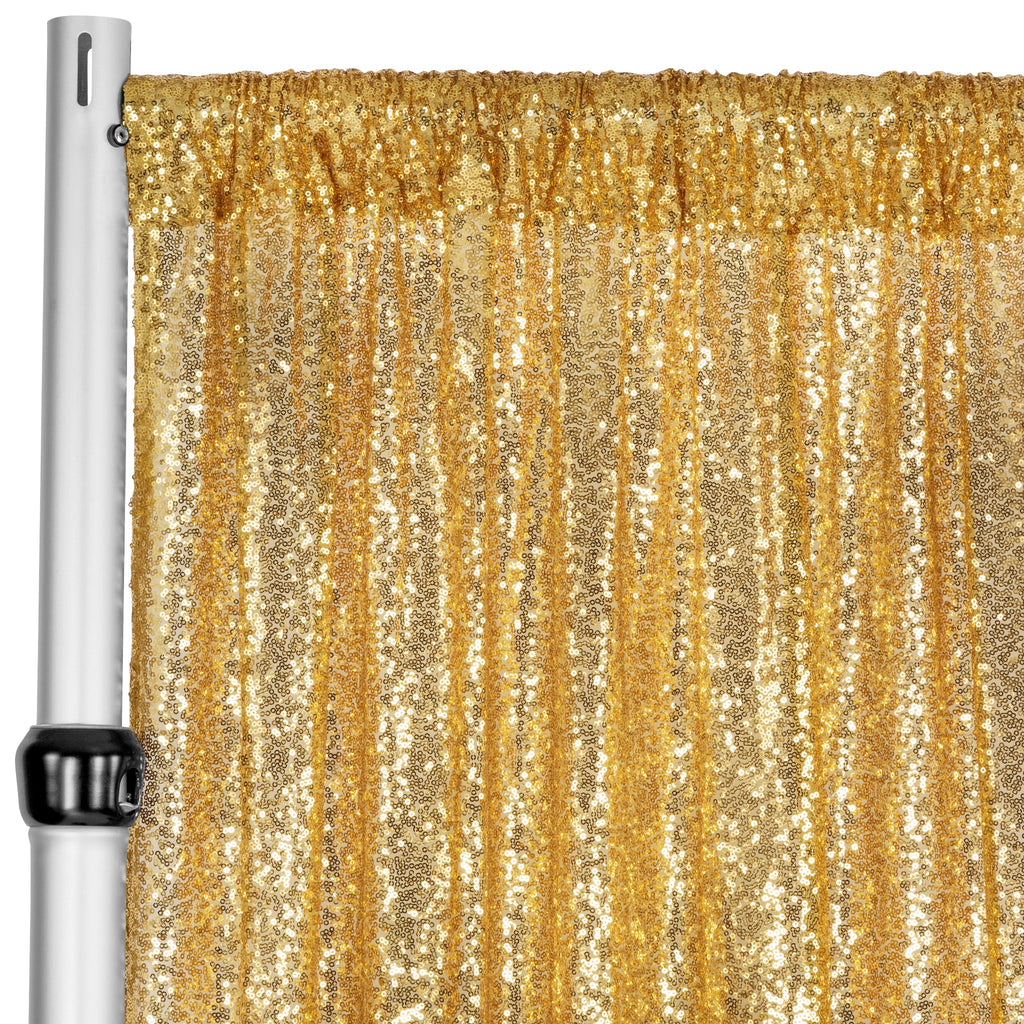 Glitz Sequin Mesh Net 16ft H x 52" W Drape/Backdrop panel - Gold	