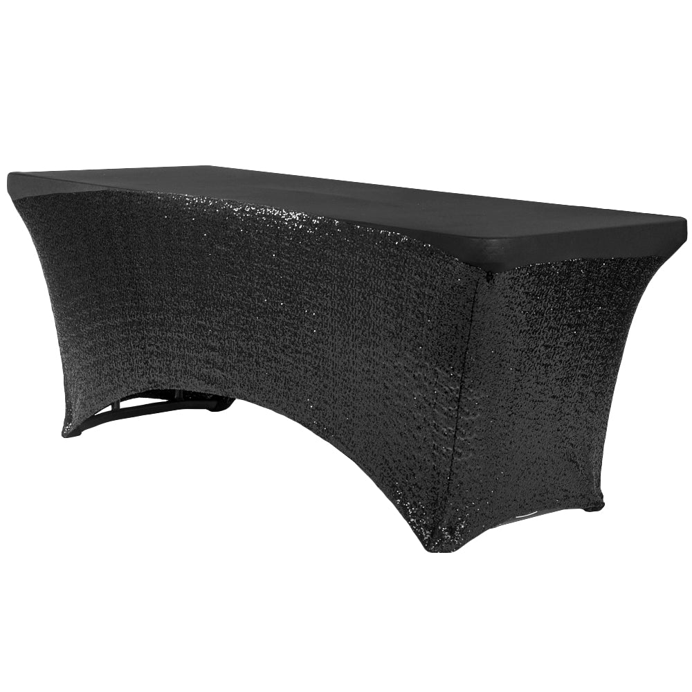 Glitz Sequin Spandex Table Cover 6 FT Rectangular - Black - CV Linens