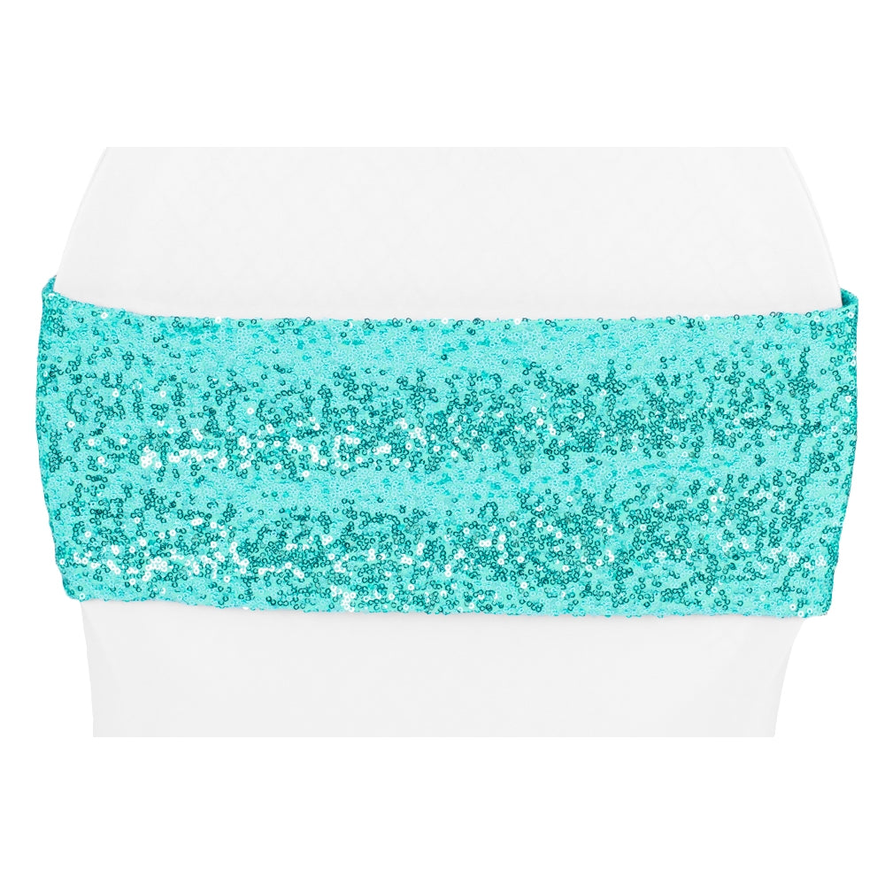 Glitz Sequin Spandex Chair Band - Light Turquoise - CV Linens
