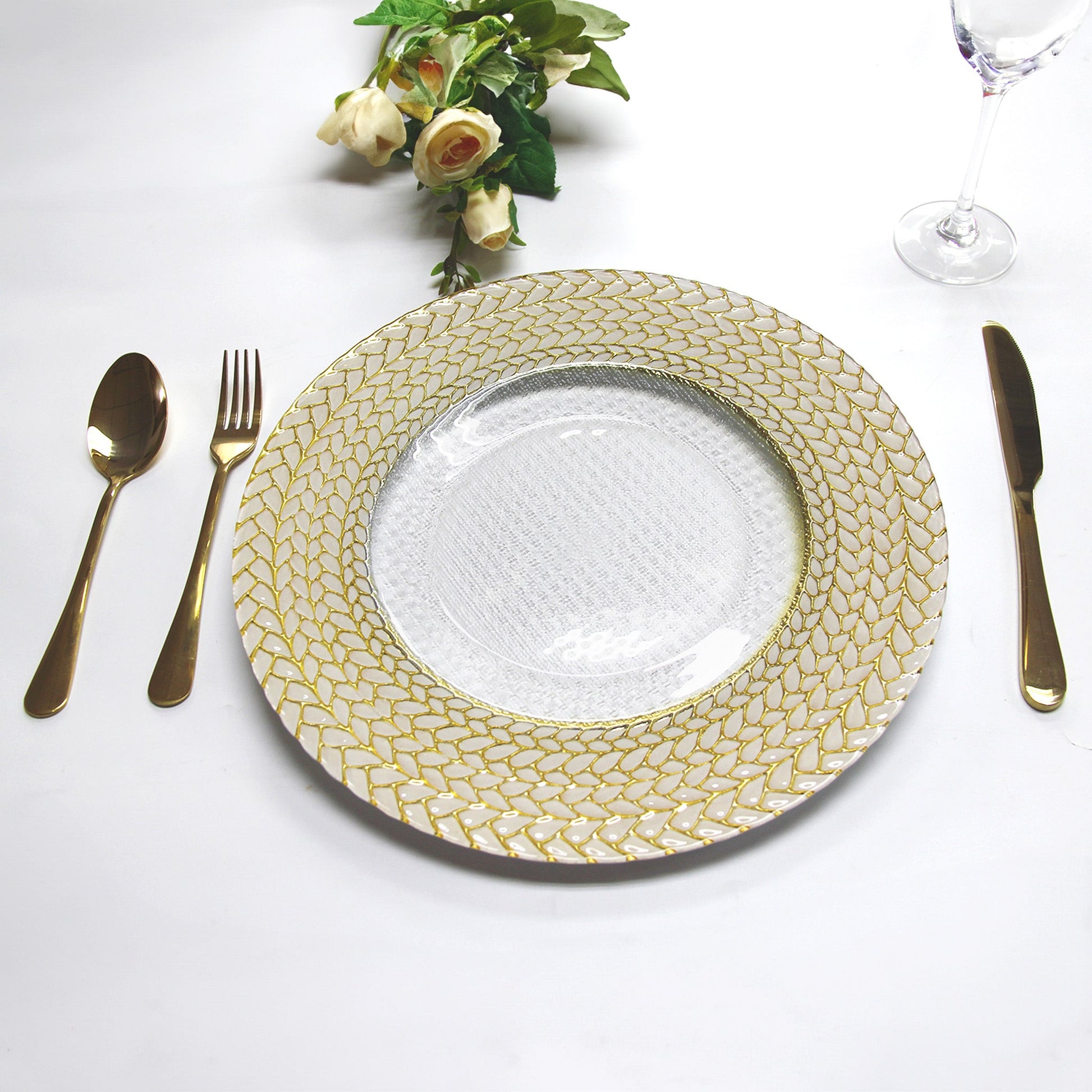 Gold Braided Rim Glass Charger Plate