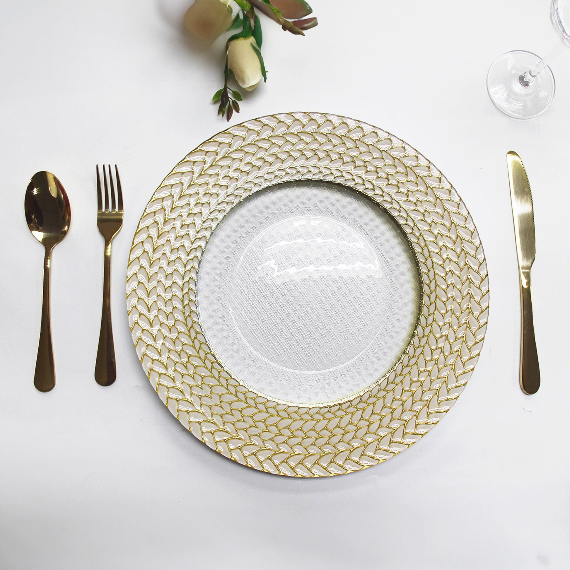 Gold Braided Rim Glass Charger Plate