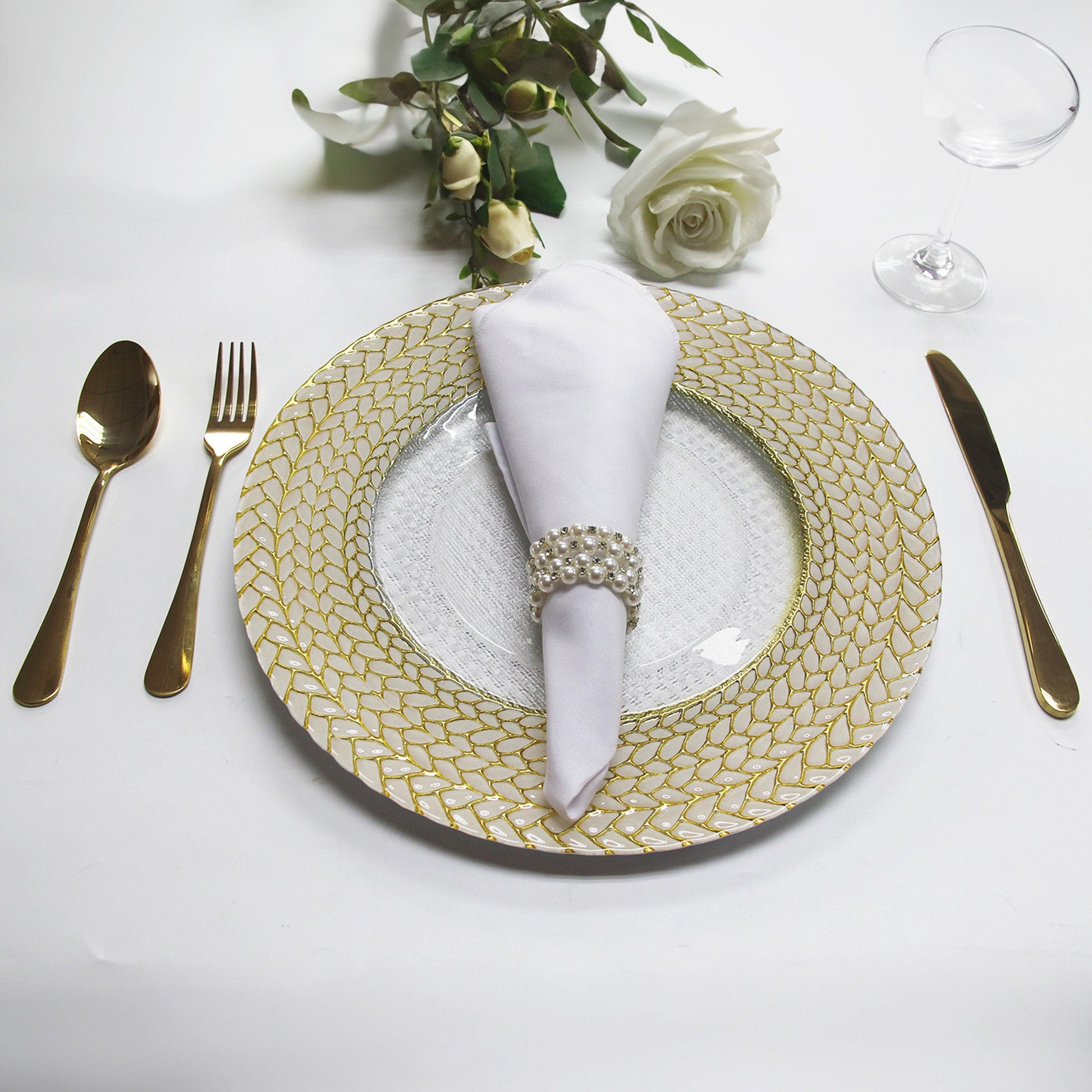 Gold Braided Rim Glass Charger Plate