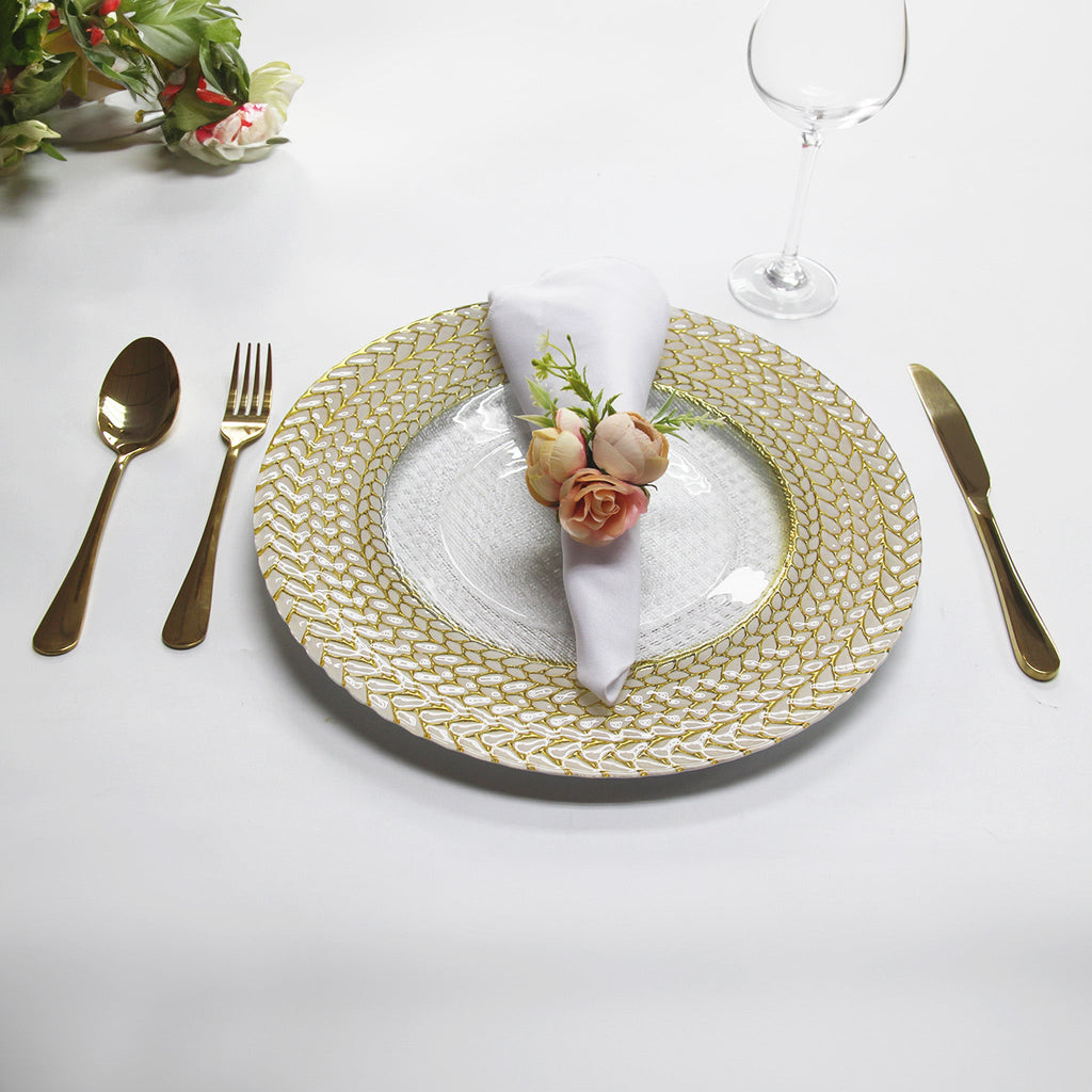 Gold Braided Rim Glass Charger Plate