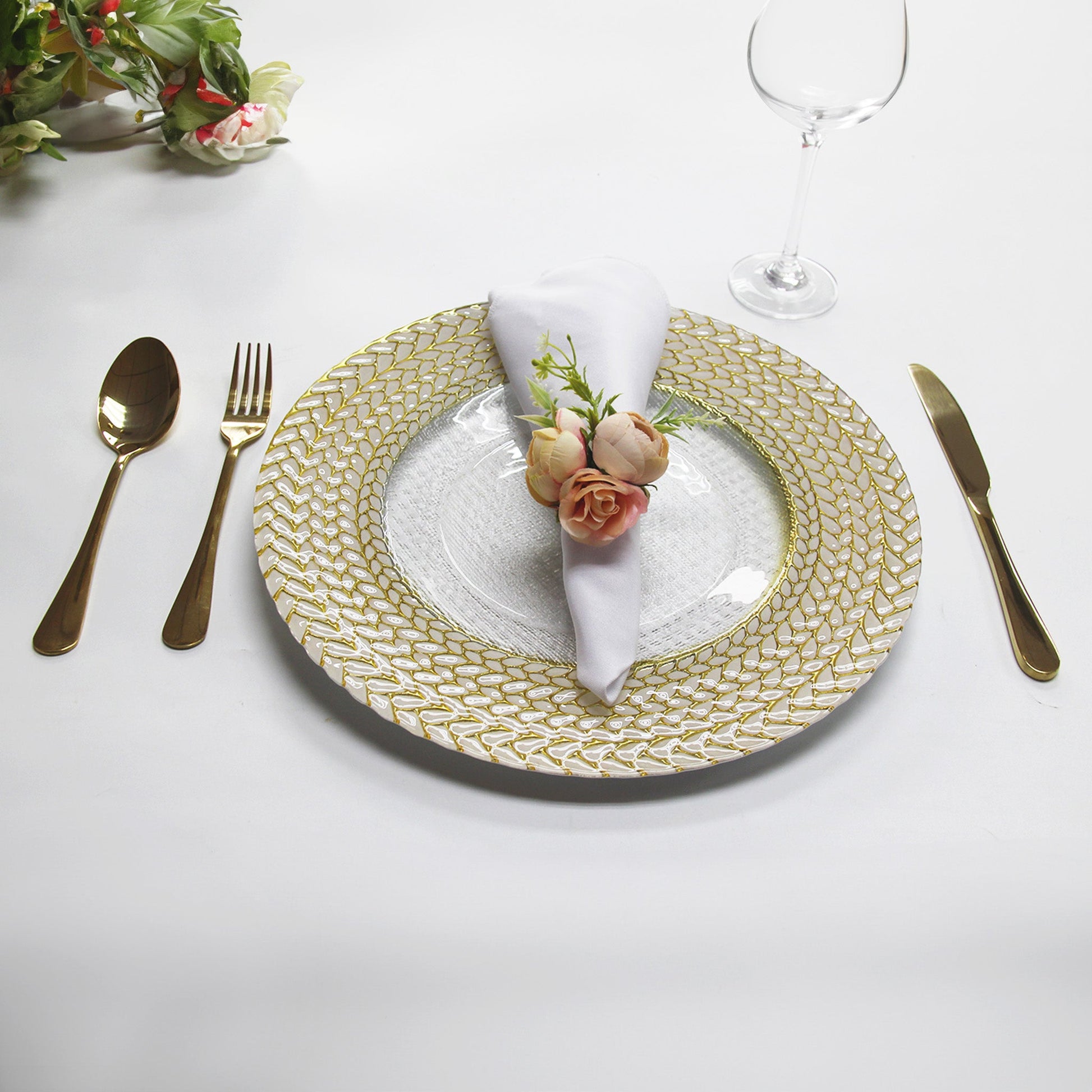 Gold Braided Rim Glass Charger Plate