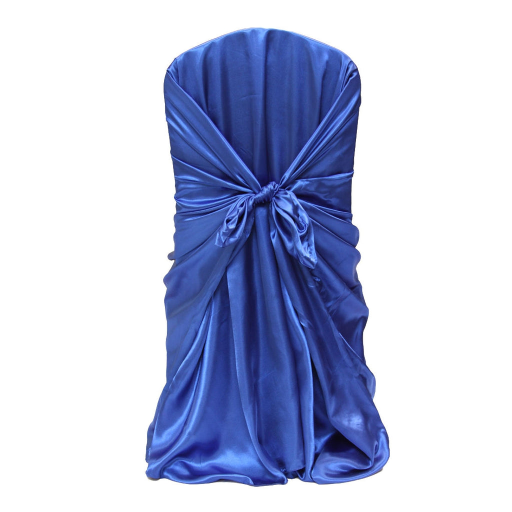 Universal Satin Self Tie Chair Cover - Royal Blue - CV Linens